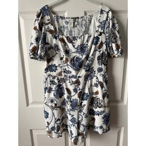 Rachel Zoe Floral Linen Blend Milkmaid Romper Size 8 Coastal Brunch Breezy